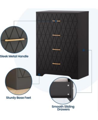 Tall 4 Drawer Wooden Dresser with Metal Handles, Storage Cabinet for Bedroom, Hallway