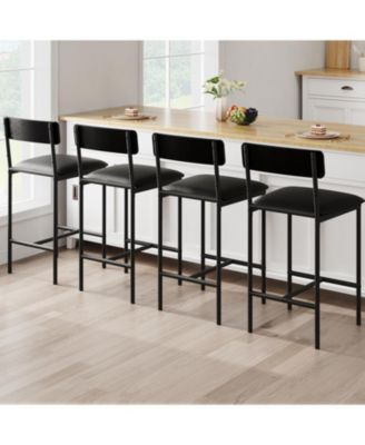 Bar Stools Set of 4 Kitchen Bar Stools with Footrest PU Upholstered Counter Height Barstools Bar Chairs with Back for Kitchen Easy Assembly