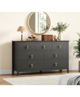 Dresser for Bedroom with Drawers, Wide Modern Chest of Drawers with Metal Handle, Dresser TV Stand, Wood Drawer Organizer for Bedroom