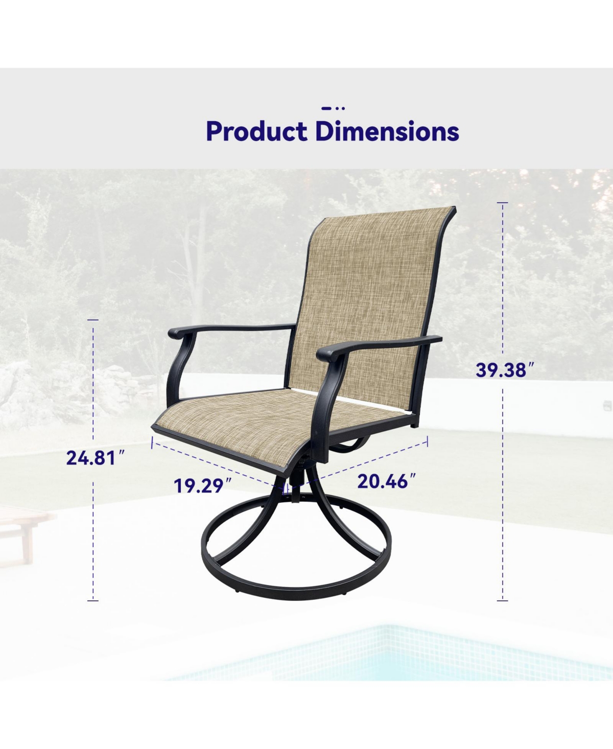 Flynama Set of 2 Outdoor Swivel Dining Chairs Breathable Textilene Patio Lawn Chairs with 360° Swivel for Front Porch Backyard Deck