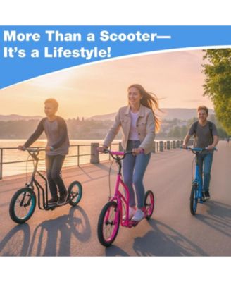 Youth Scooter with Adjustable Handlebar and 16/14-Inch Inflatable Wheels