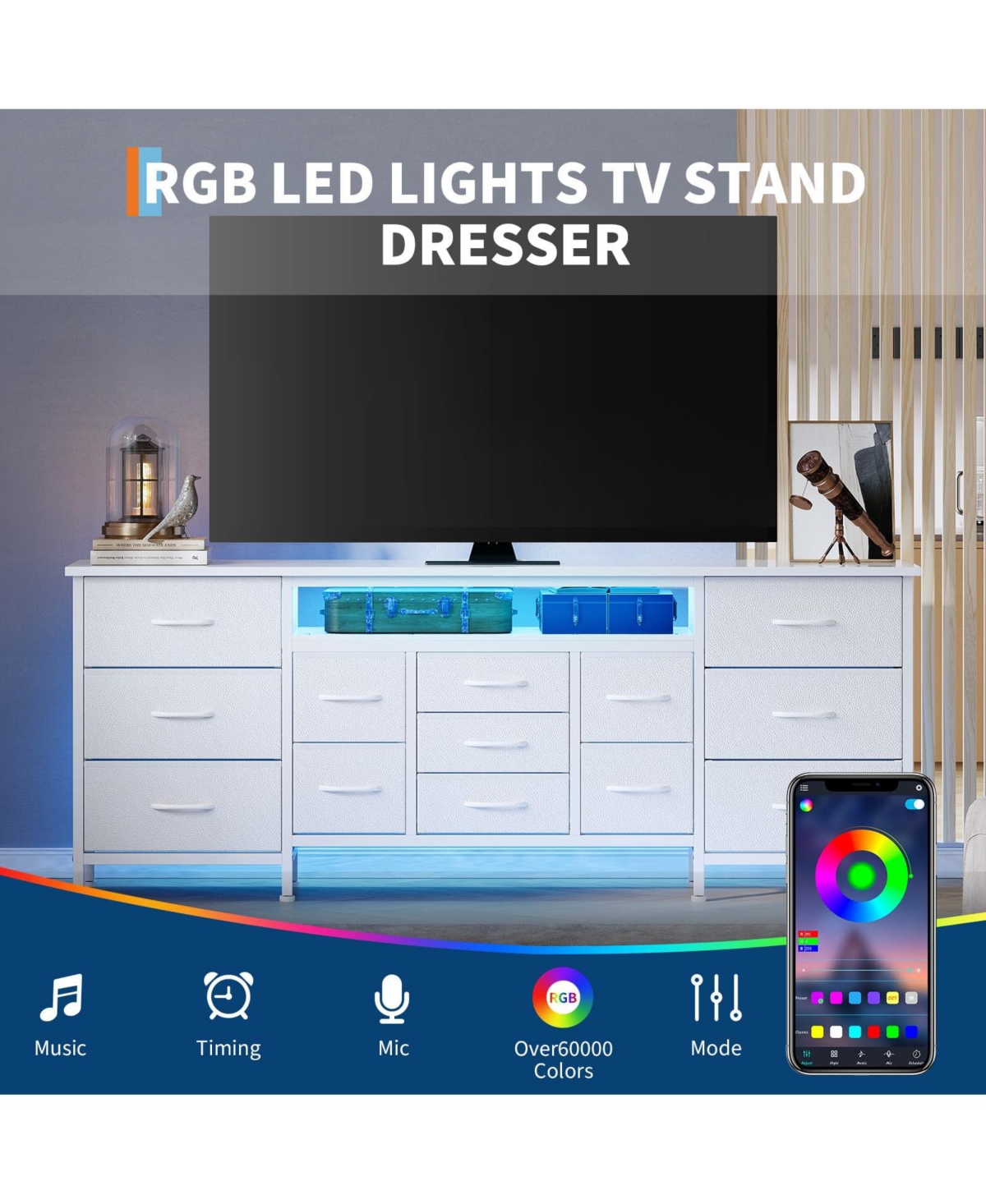 Gaomon 70 Inch Tv Stand with Drawers and Outlet, Long Entertainment Center for 65 75 80 Inch Tv