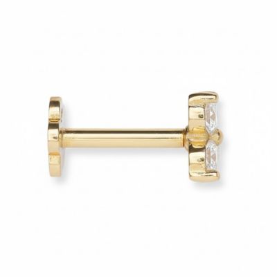 Solid 14k Gold 18G Cubic Zirconia Trinity 3-Stone Cartilage Labret Flat-back Piercing