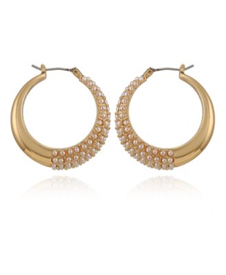 Imitation Pearl Pave Hoop Earrings