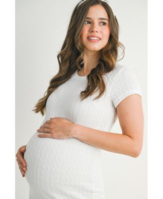 Maternity Crewneck Short-Sleeve Textured Bodycon Dress