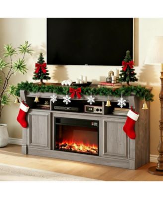 58" Fireplace TV Stand with 36" Electric Fireplace & Storage