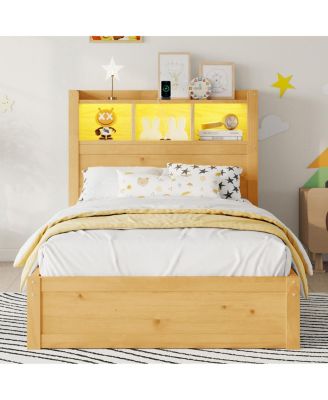 Streamdale Twin Bed with Drawers, LED Light, and Storage Headboard