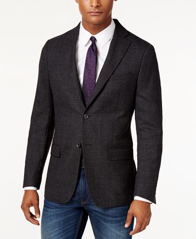 DKNY Men's Slim-Fit Charcoal Diamond-Print Sport Coat