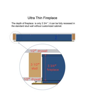 36 inch recessed ultra thin tempered glass front wall mounted electric fireplace and multi color flame & emberbed, LED light heater