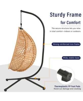 Outdoor Garden Rattan Egg Swing Chair Hanging Chair Wood