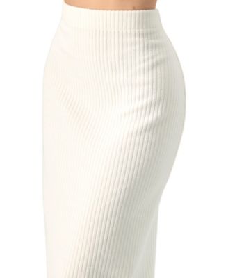 Women's Long Ribbed Pencil Skirt with Back Zipper