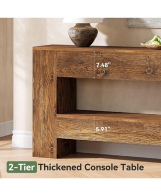 63-Inch Solid Wood Console Table, Farmhouse Entryway Table with 2-Tier Storage Shelf, Rustic Wood Narrow Long Sofa Table Behind Couch