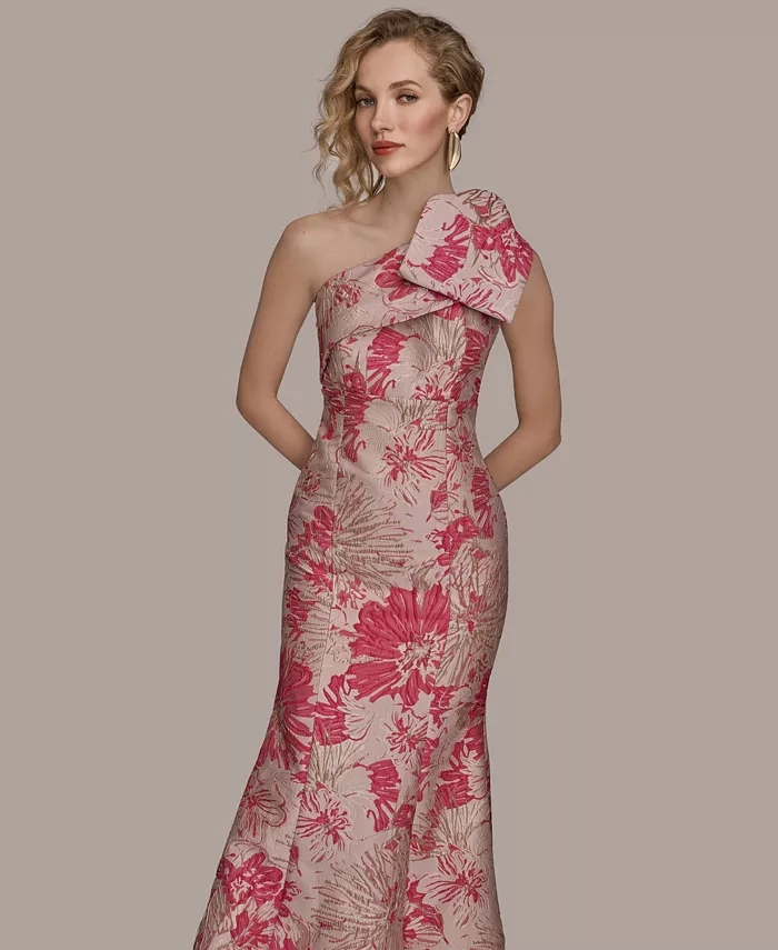 Women's Jacquard Bow-Trim One-Shoulder Gown - thumbnail 10