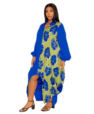 Women's Plus Size Contrast Print Drapy Shirt Maxi Dress