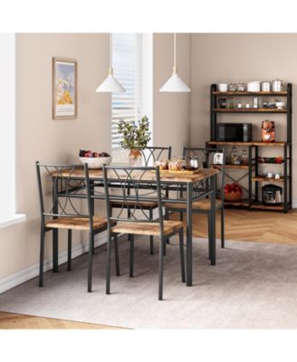 Dining Table Set for 4 with 4 Chairs and 1 Table Retro Industrial Wooden Table Top with Metal Legs for Breakfast