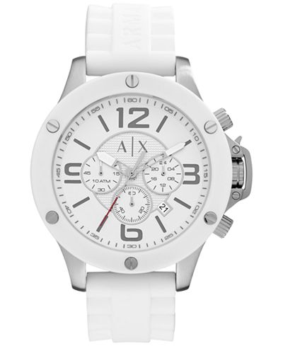 A|X Armani Exchange Men's Chronograph White Silicone Strap Watch 48mm AX1525