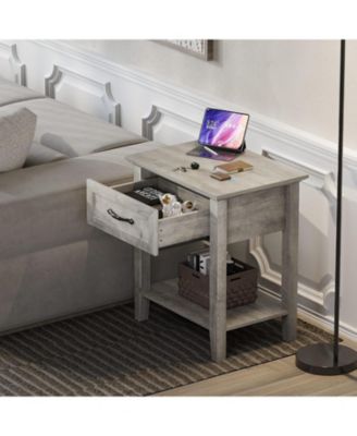 Nightstands, End Table with Drawer, Side Table for Living Room, 2 Tiers Storage Shelves Bedside Table