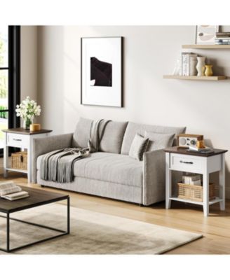 Nightstands, End Table with Drawer, Side Table for Living Room, 2 Tiers Storage Shelves Bedside Table