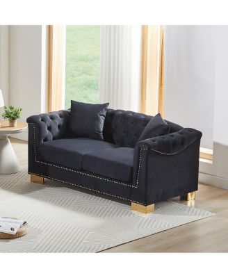 Streamdale Classic Modern Chesterfield Velvet Sofa, Rolled Arm Double Sofa