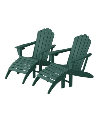 4-Piece Outdoor Patio HDPE Adirondack Chairs With Ottomans and Cup Holder Set