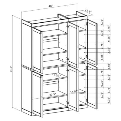 100% Solid European Oak Tall Dining Room Cabinet with Shaker Doors, Modular Design