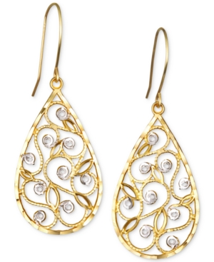 image of Two-Tone Filigree Teardrop Drop Earrings in 10k Gold