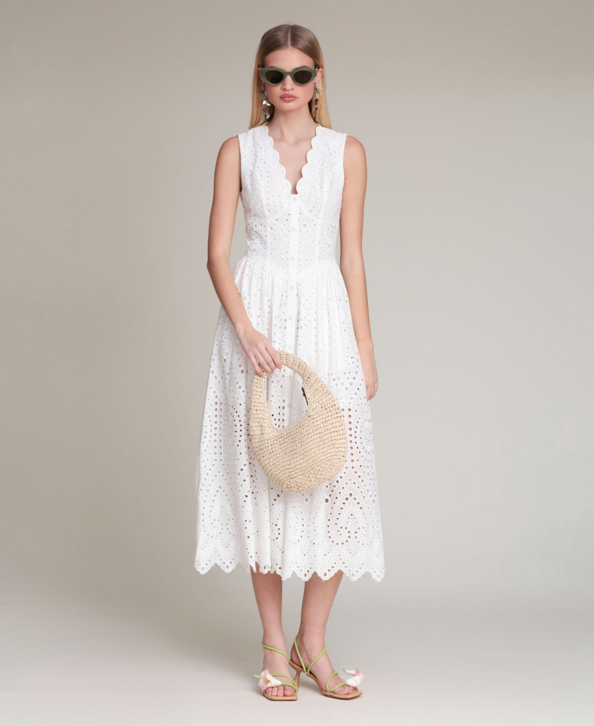 Avec Les Filles Women's V-Neck Sleeveless Midi Dress