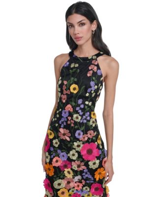 Petite Square Neck Embroidered Midi Dress