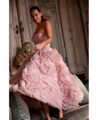 Womens Dramatically Flowered Tulle Dress