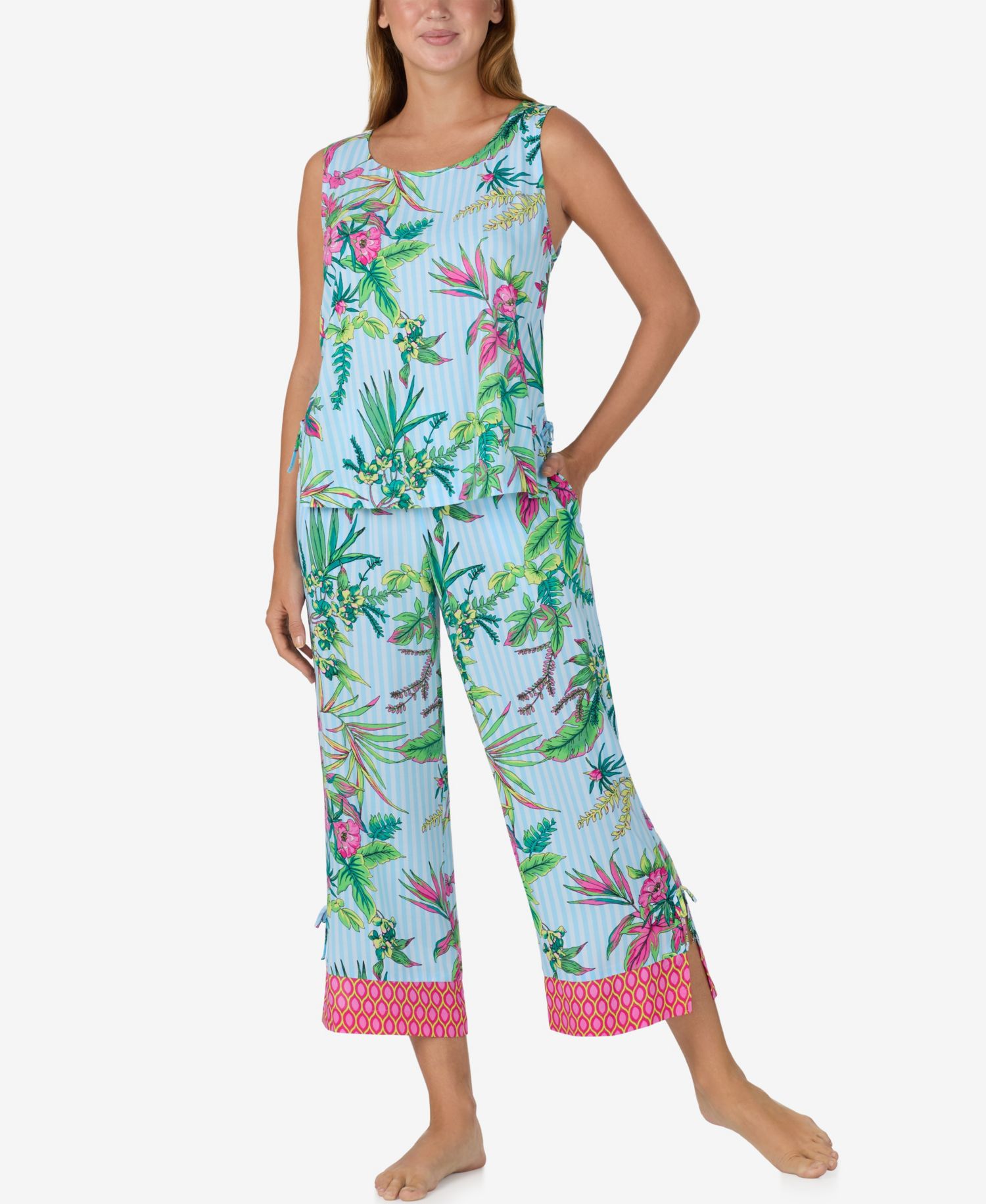 Women's Sleeveless Cami Top and Crop Pant, 2-Piece Pajama Set