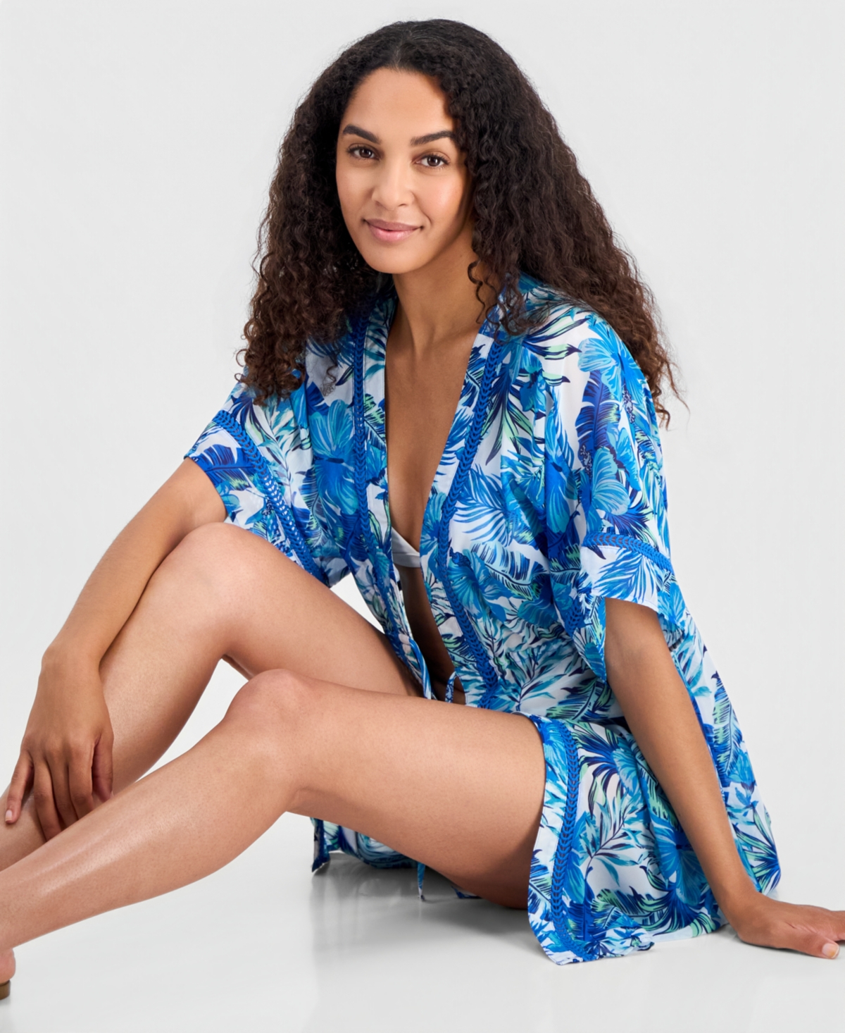 Miken Women's Printed Short-Sleeve Swim Cover Up Kimono, Macy's Exclusive
