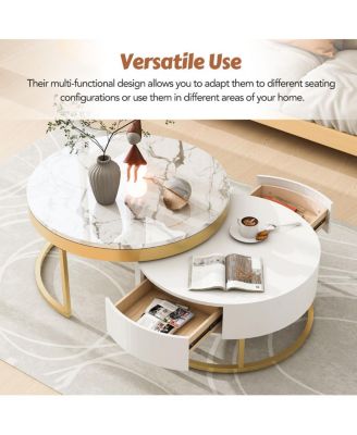 Streamdale Modern Round Nesting Coffee Table with Drawers
