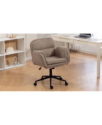 Criss Cross Teddy Fleece Swivel Chair with Adjustable Armrests & Wheels