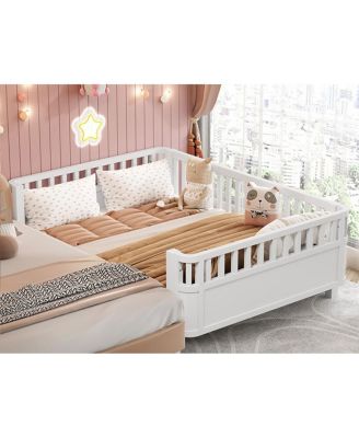 Full Size Wood Platform Bed with Rails for Kids