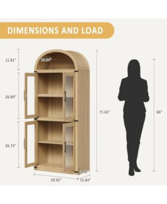 Arched Bookshelf with Doors, 71.4" Tall Farmhouse Bookcase with 15.83" Deep Shelves, Wooden Display Cabinet with Storage