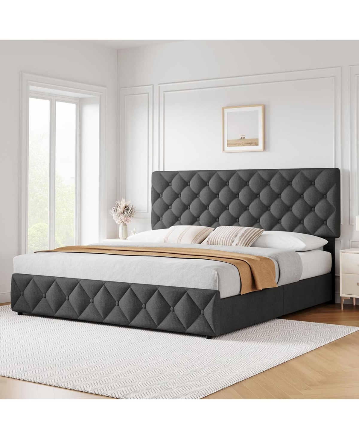 Gaomon Bed Frame with 4 Storage Drawers and Adjustable Headboard