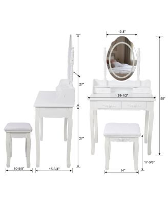 Princess Vanity Desk Set with Mirror & Stool, 4 Drawers, Ample Storage