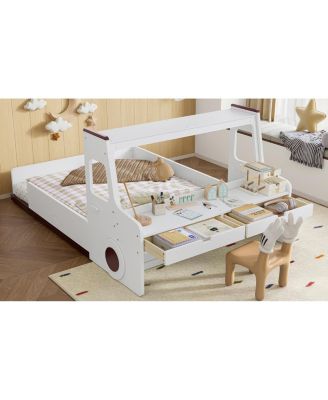 Streamdale Full Size Car-Shape Floor Bed with Storage, Window & Desk
