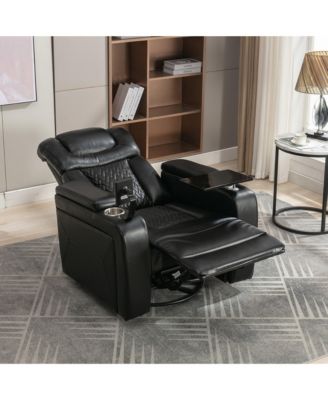 270 Degree Swivel PU Leather Power Recliner Individual Seat Home Theater Recliner with Tray Table,Hidden Arm Storage for Living