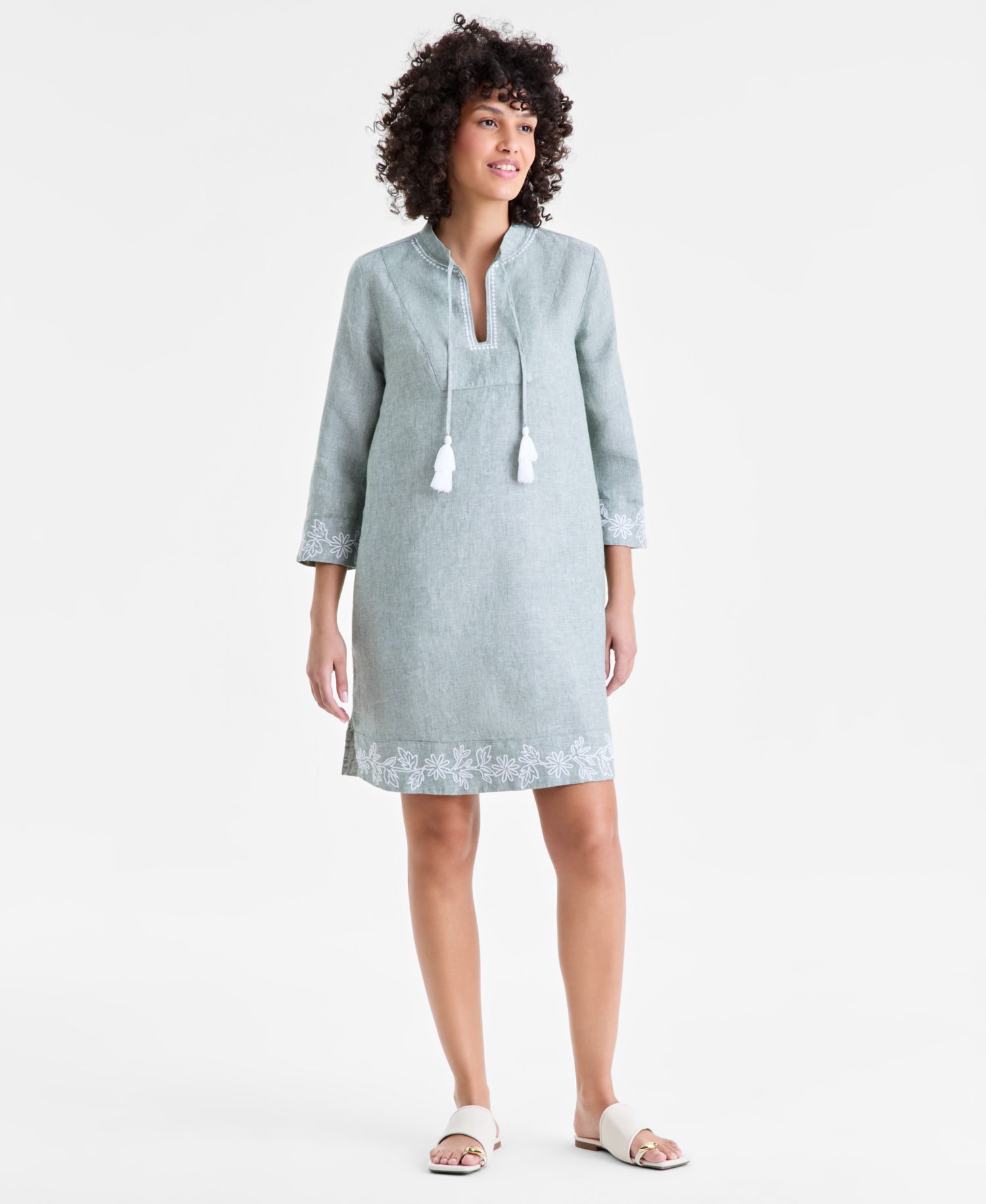 Women's 100% Linen Embroidered Dress
