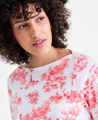 Women's Linen Blend Boat-Neck 3/4-Sleeve Top