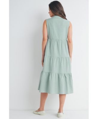 Maternity Nursing Button Front Sleeveless Shirt Dress