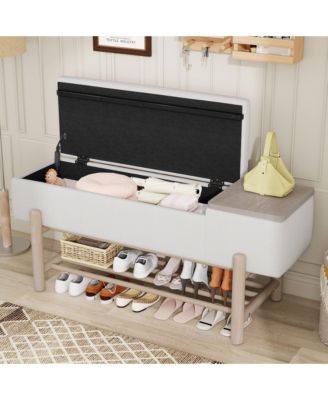 Entryway Shoe Bench with Cushion Top, Flip-Top Storage Compartment and Lower Rack for Hallway, Living Room and Foyer