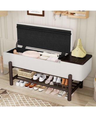 Entryway Shoe Bench with Cushion Top, Flip-Top Storage Compartment and Lower Rack for Hallway, Living Room and Foyer