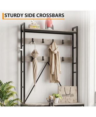 36.41" Freestanding Hall Tree - Entryway Bench with Coat Rack & Shoe Storage