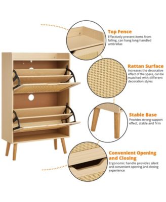 Ventilated Odor-Resistant MDF Shoe Cabinet, Flip-Drawers & Hidden Narrow Design