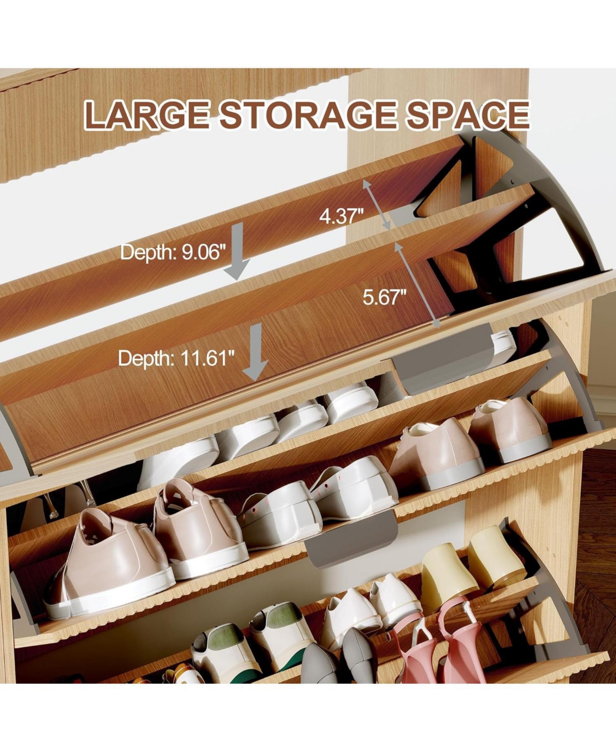 gaomon Oak Modern Fluted Entryway Shoe Cabinet