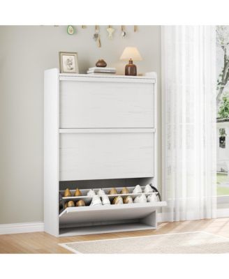 Freestanding Shoe Cabinet - 3 Flip Drawers + Drawer Adjustable Wooden Entryway Organizer