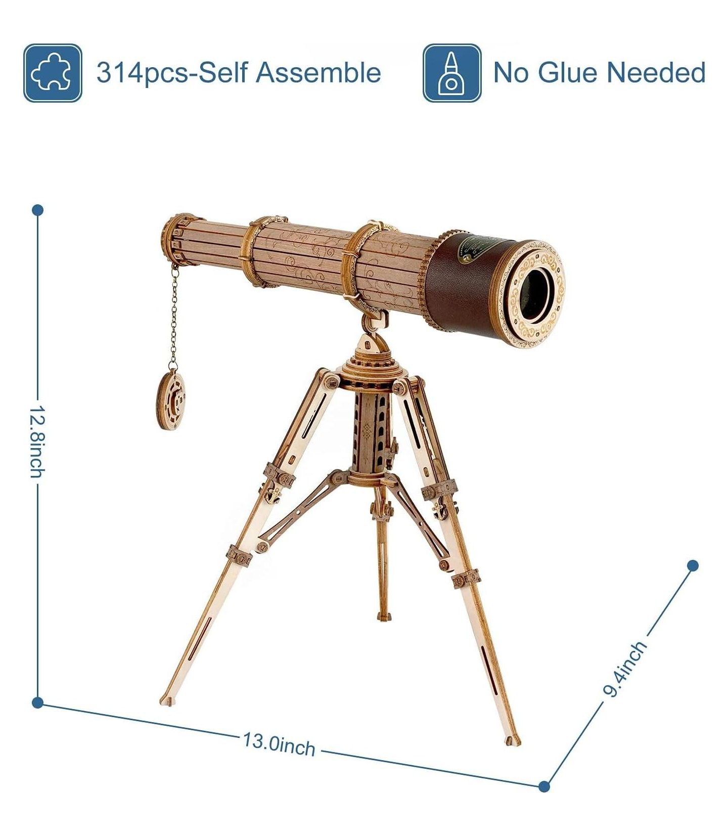 Игрушки Robotime 3D Wooden Puzzles-Model Building Kits-DIY Kits for Adults-Wooden Monocular Telescope Science Gifts Kits for Adults — фото 3
