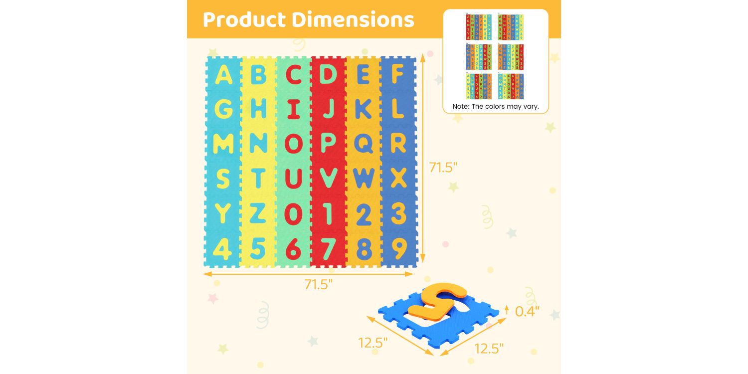 36-Piece Interlocking Baby Puzzle Floor Tiles with Alphabet